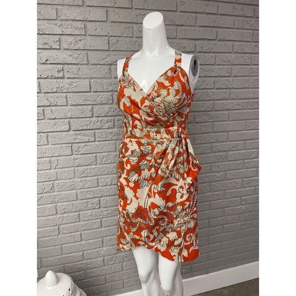An Original Milly of New York Women Orange & Gold Metallic Halter Sheath Dress 0 - Picture 1 of 13